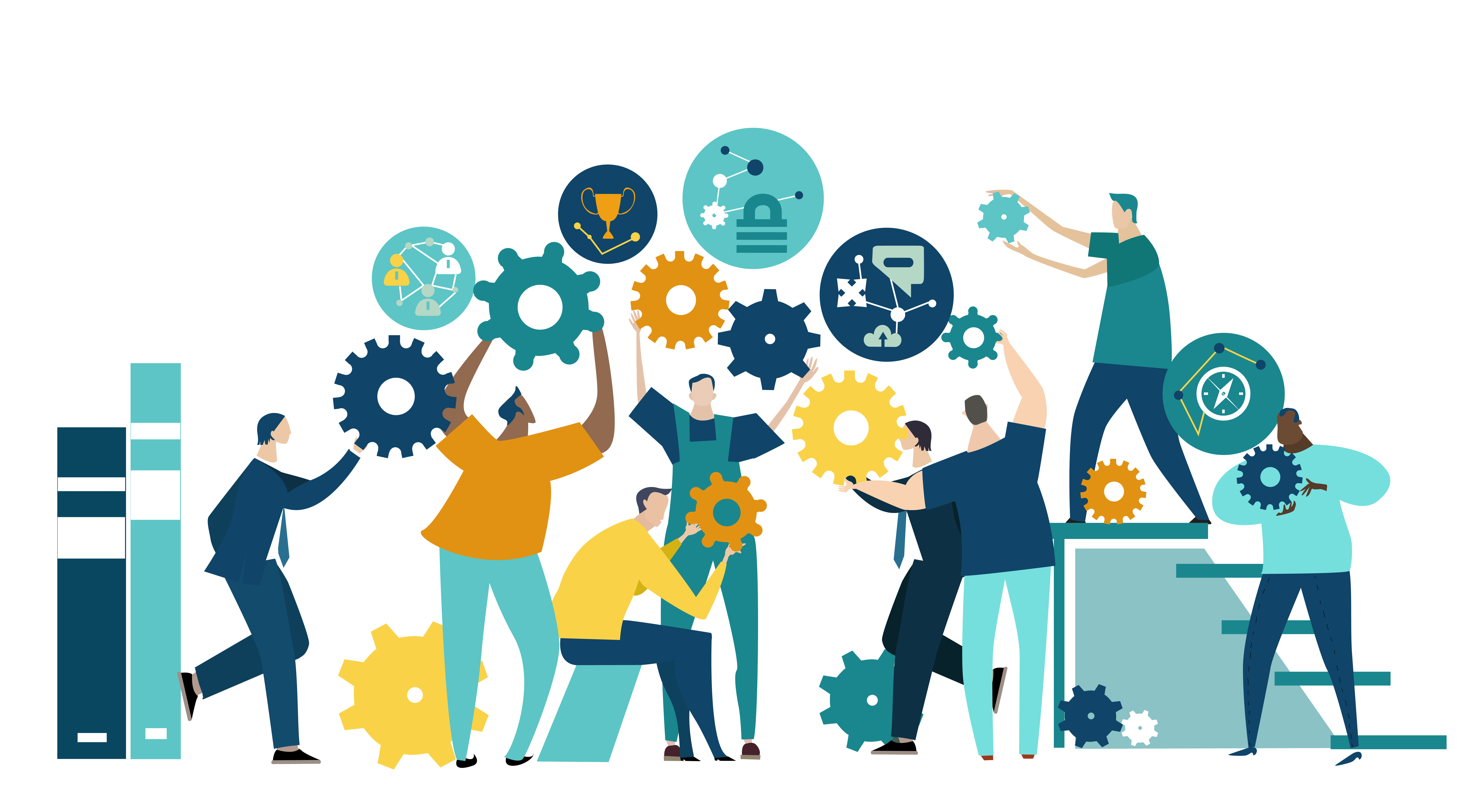 people working together to build business with gears